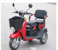 This electric tricycle has a red main bodymaking it convenient for daily travel.